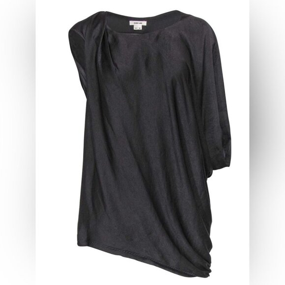 Helmut Lang Brown Satin Asymmetric Draped Blouse Top - Picture 1 of 11